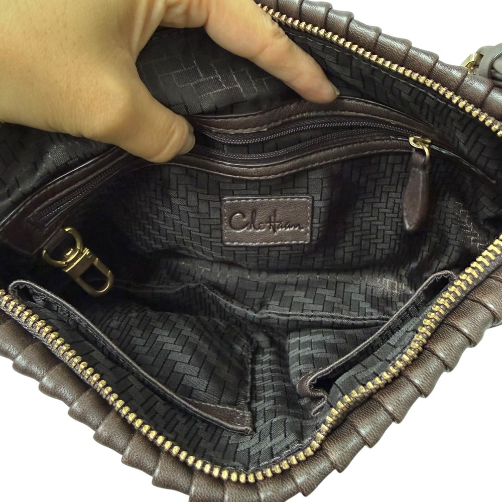 Cole Haan Brown Leather Pleated Tassel Shoulder‎ Bag Gold Hardware Hobo Handbag - Picture 10 of 11